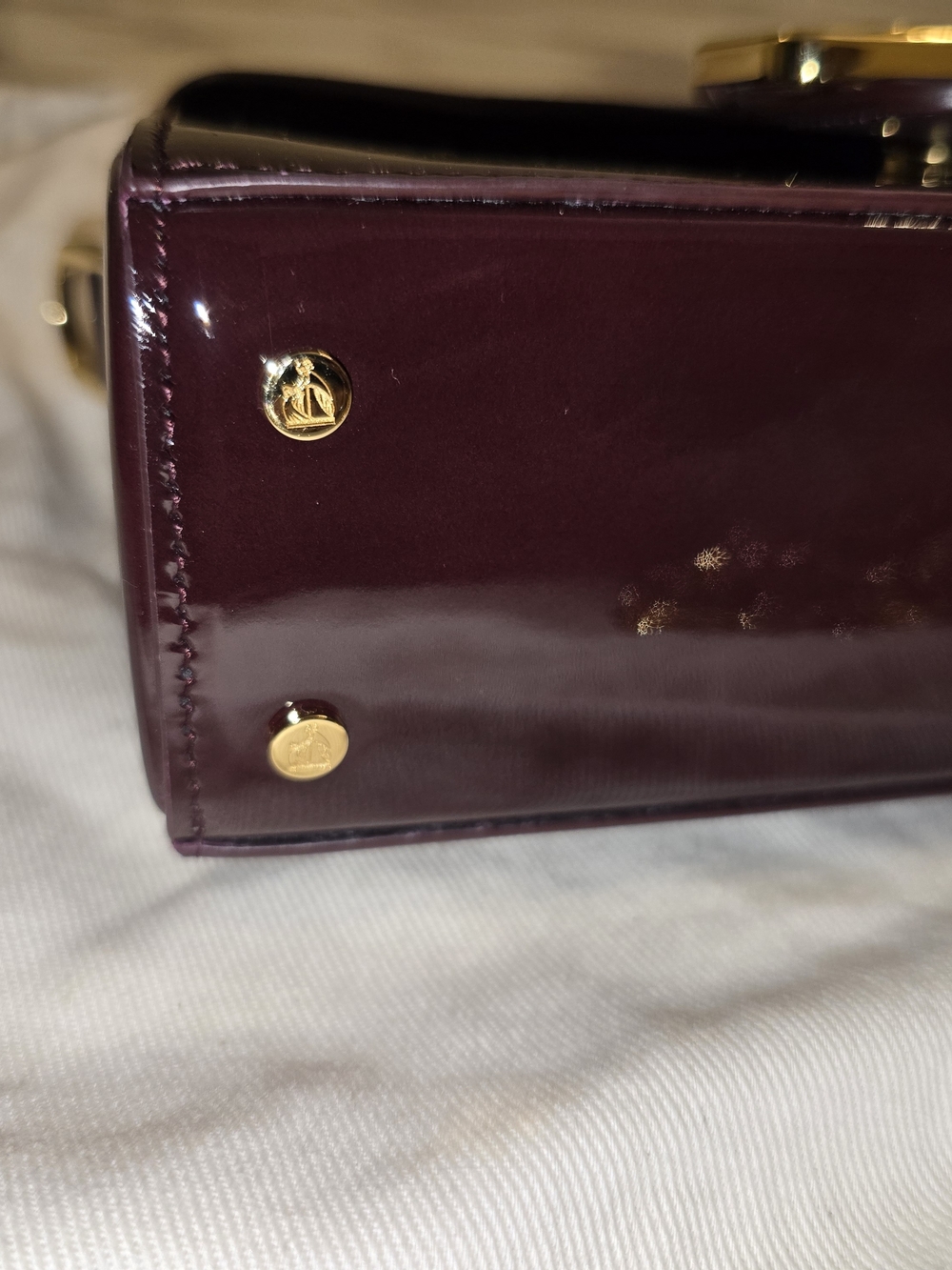 Lanvin Patent Mini Bag in Deep Plum with Gold Cat Handle - Picture 10 of 16